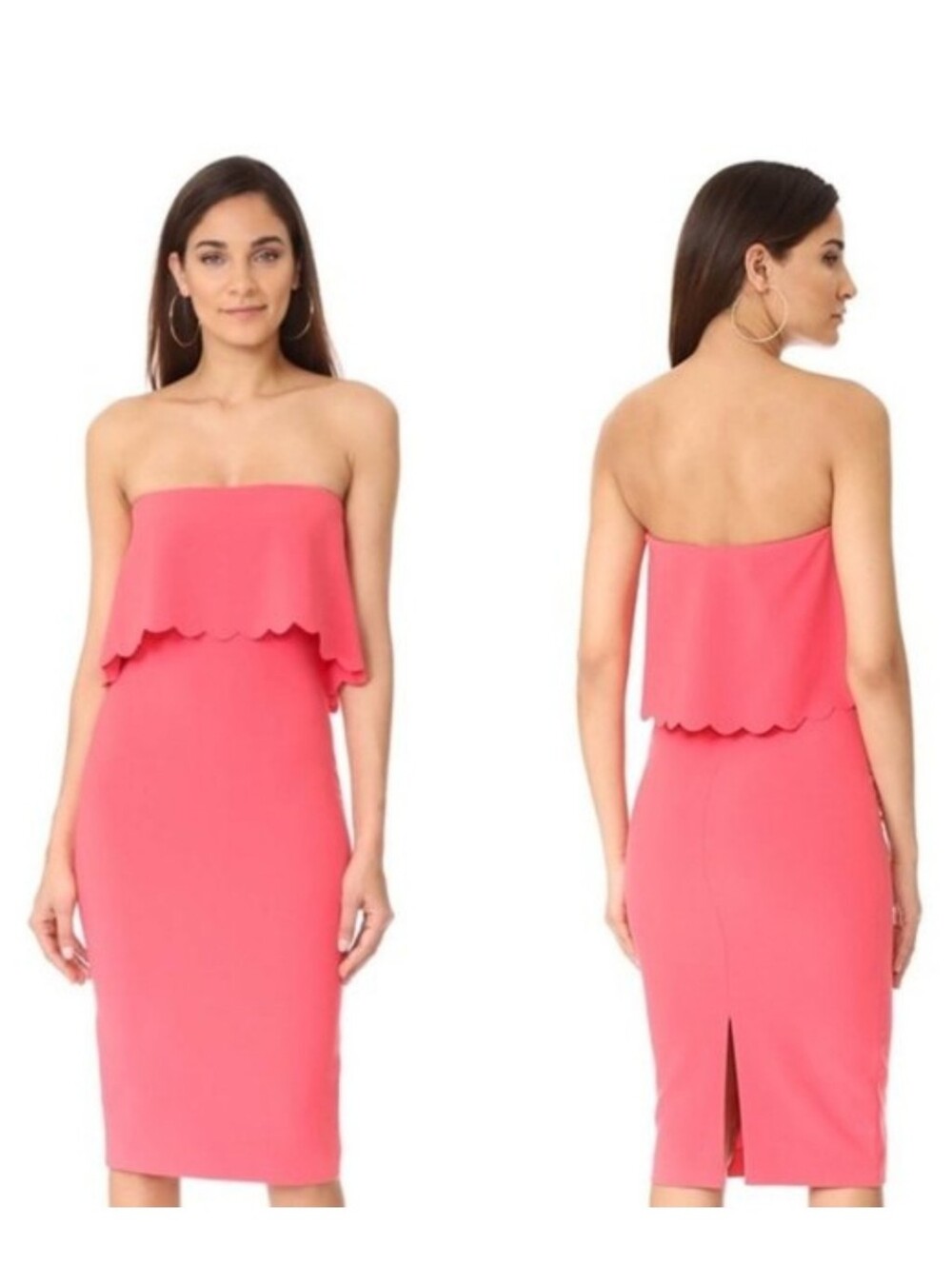 Likely Strapless Scallop-Trim Flamingo Color Midi Dress Bodycon Women's Size 4